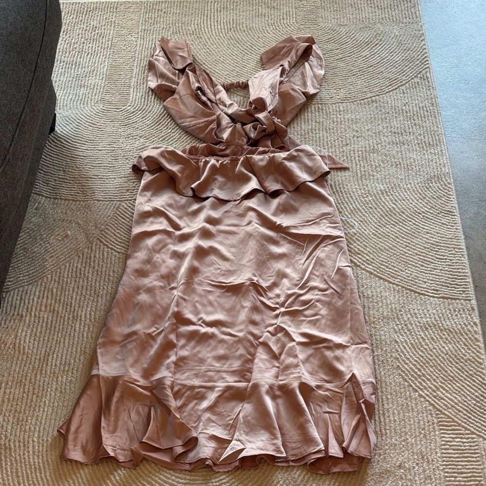 NWT Show Me Your MuMu Satin Ruffle Midi Dress - Pink